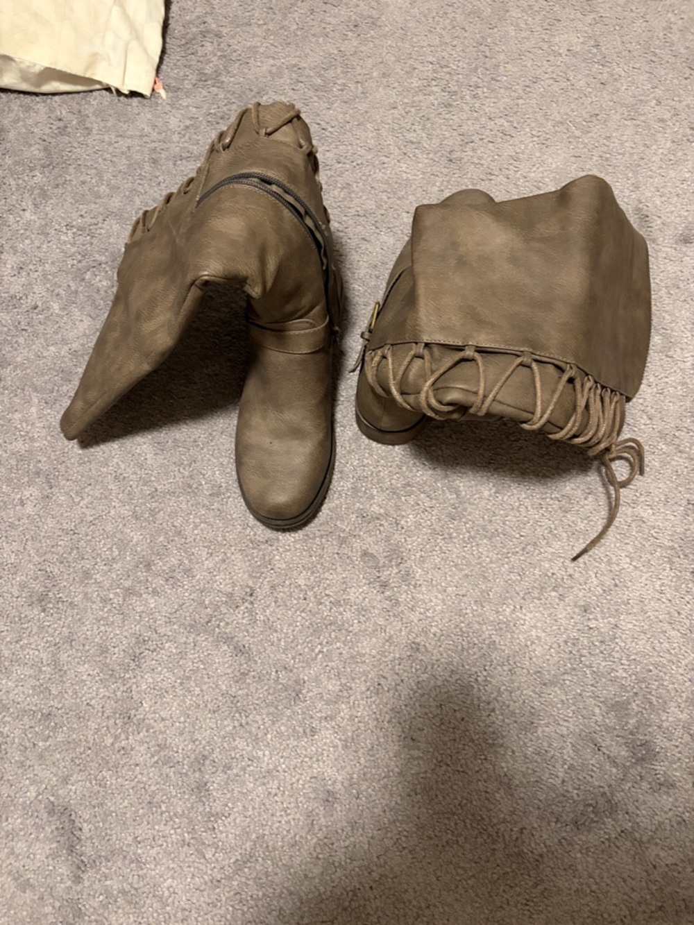 Women's Taupe Lace-Back Mid-Calf Boots